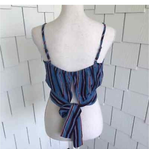 Band of Gypsies Women's Lily Spaghetti Strap Stripe Tie Back Crop Top XS - Picture 3 of 5